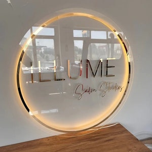 Acrylic Wall Sign | Neon Mirror Sign | Custom Backlit Sign | Light up Business Logo | Printed Salon Sign | Round Sign | Sign Acrylic