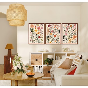 Colorful Wildflower Print Set of 3, Boho Floral Botanical Wall Art ...