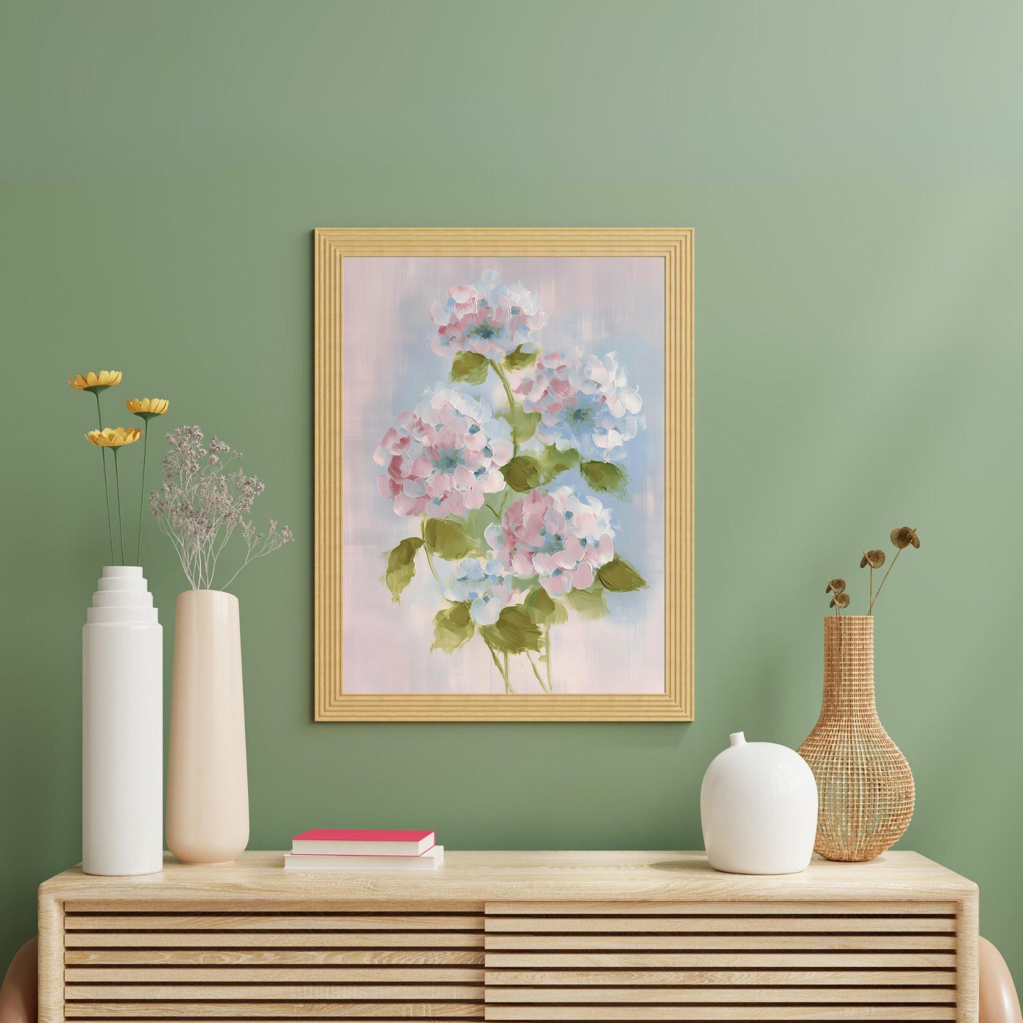 Pastel Hydrangea Oil Painting Printable Wall Art, Blush Blue Floral ...