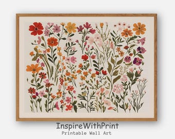 Colorful Wildflower Print, Boho Flower Botanical Printable, Floral Nursery Wall Art, Wildflower Nursery Botanical Art, Spring Wall Decor