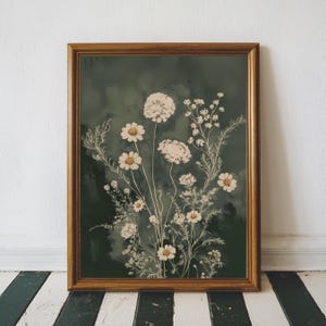 Boho Floral Printable Sage Green Wall Art, Moody Wildflowers Print, Vintage Style Flower Wall Art, Neutral Flower Botanical Wall Decor