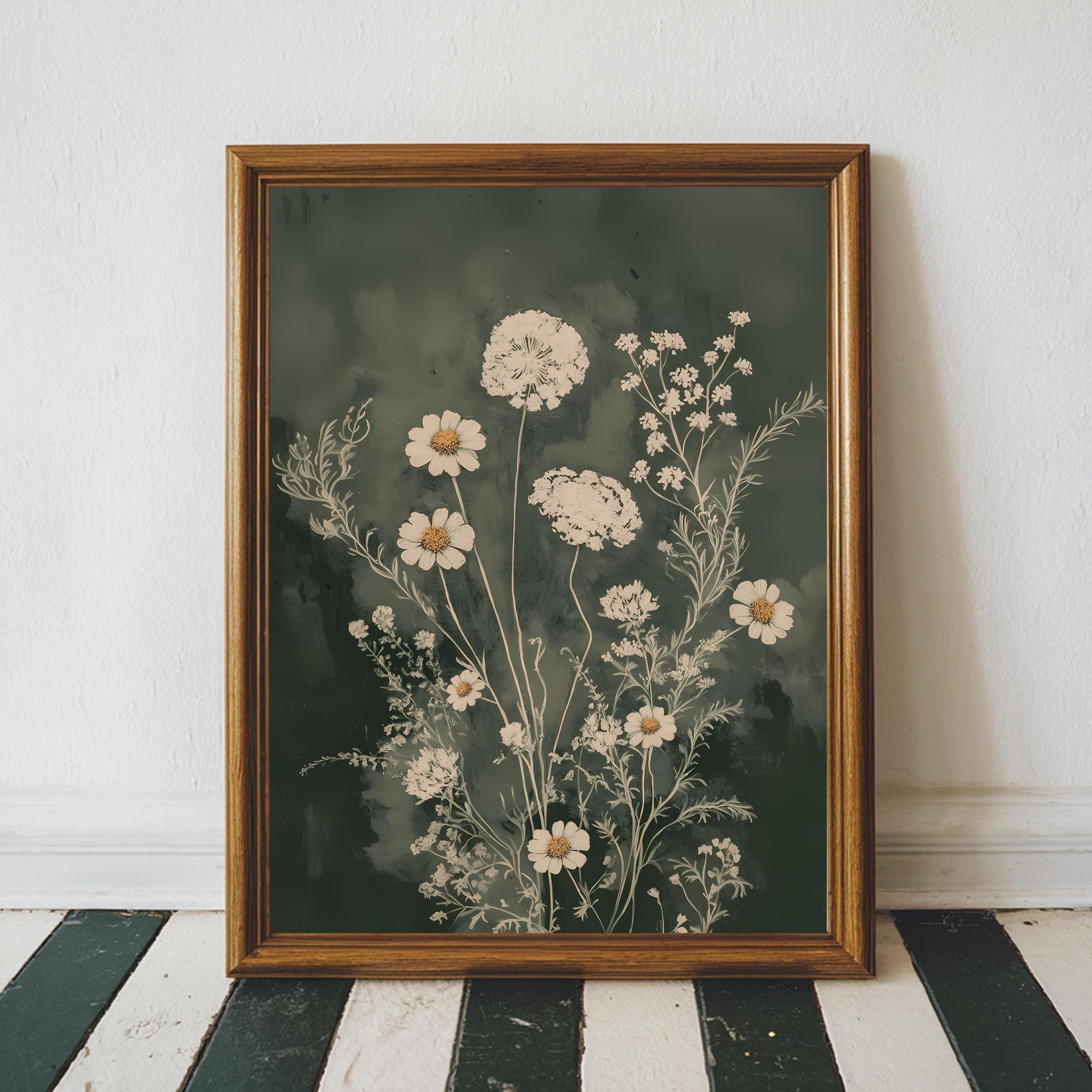 Boho Floral Printable Sage Green Wall Art, Moody Wildflowers Print, Vintage Style Flower Wall Art, Neutral Flower Botanical Wall Decor