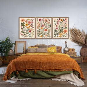Colorful Wildflower Print Set of 3, Boho Floral Botanical Wall Art ...