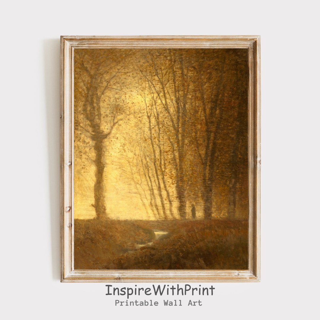 Rustic Fall Forest Landscape Painting, Printable Autumn Landscape Print ...