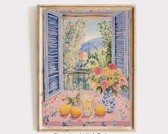 Matisse Open Window Art Printable Coastal Lemon Art Print, Mediterranean Window Painting, Matisse Pastel Colors Modern Exhibition Wall Art