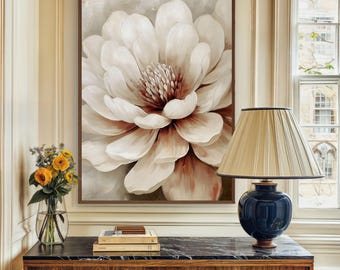 Vintage White Magnolia Flower Painting, Large Magnolia Flower Print, Digital Download Artful Floral Wall Art, Antique White Flower Print
