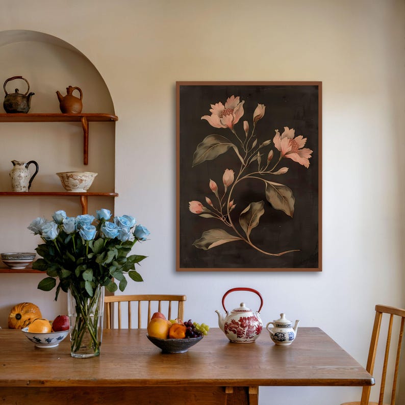 Art floral sombre vintage, impression botanique sombre, art mural imprimable floral de mauvaise humeur, imprimé floral bohème, art mural fleurs rustiques, imprimé fleurs sauvages image 3