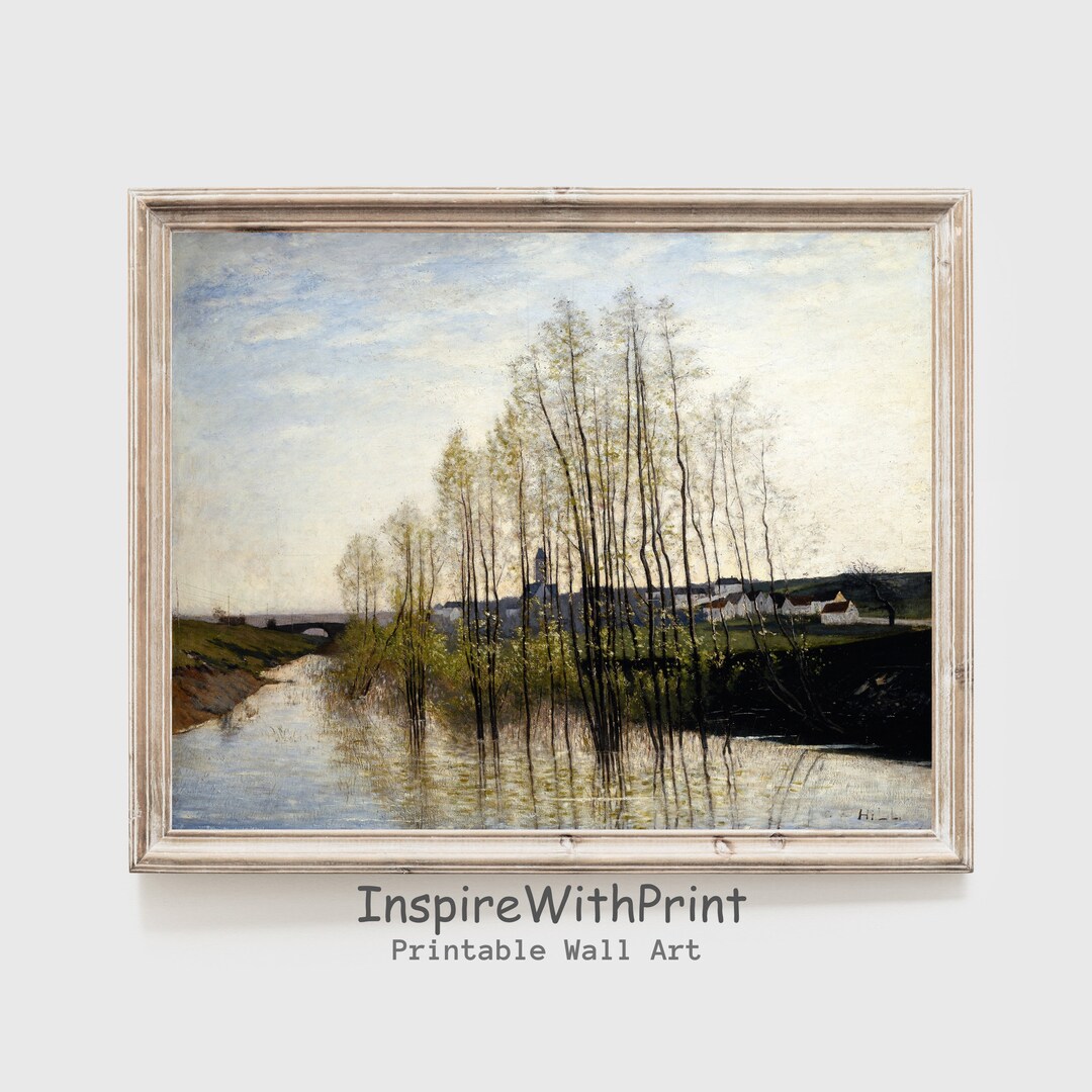 Timeless Riverside Landscape Painting, Digital Download Artful Trees ...