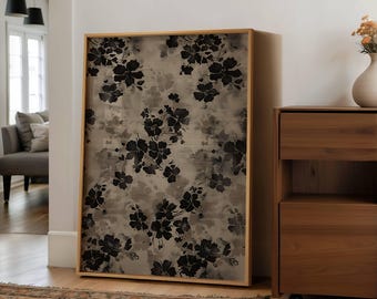 Textiltryck med vintageblommönster Neutral blomsterkonst, Blommig textiltryck Vintage blommönsterkonst Utskrivbar antik textilväggkonst