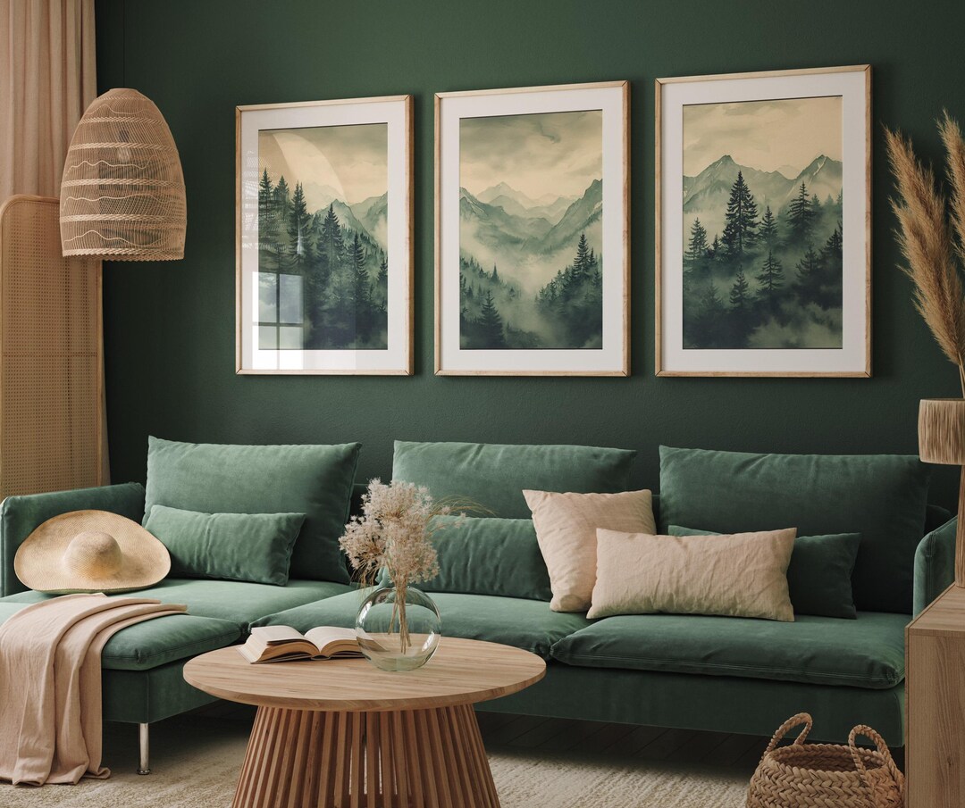 Foggy Pine Tree Forest Print Set of 3, Rustic Mountain Wall Art, Pine ...