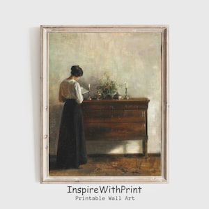 Woman Reading Portrait Painting, Digital Download Antique Woman Back Portrait, Moody Reading Portrait Wall Art, Vintage Woman Reading Art