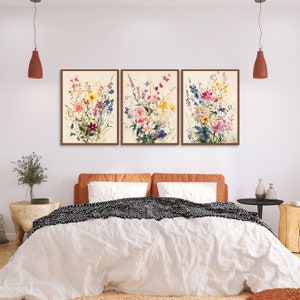 Watercolor Wildflower Print Set of 3, Watercolor Botanical Boho Wall ...