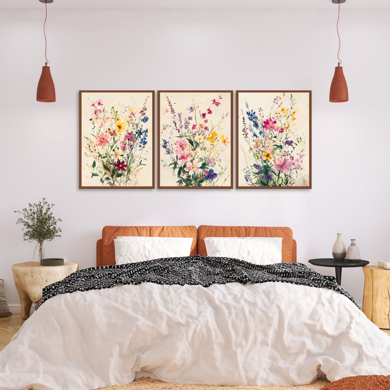 Watercolor Wildflower Print Set of 3, Watercolor Botanical Boho Wall ...