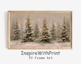 Glowing Christmas Trees Samsung Frame TV Art, Magical Winter Pine Forest TV Art, Cozy Holiday Wall Decor, Snowy Lights Digital Download