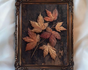 Vintage Fall Leaves Print, Maple Leaf Art Printable Fall Foliage Wall Art, Dark Botanical Rustic Autumn Cottagecore Art Fall Farmhouse Print