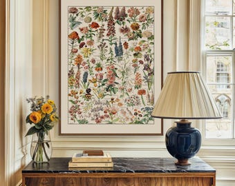 Vintage Wildblumen Druck, Blumen botanische Wand Kunst zum ausdrucken, botanische Pflanze Poster, Adolphe Millot Druck, Natur druckbare Wanddekoration