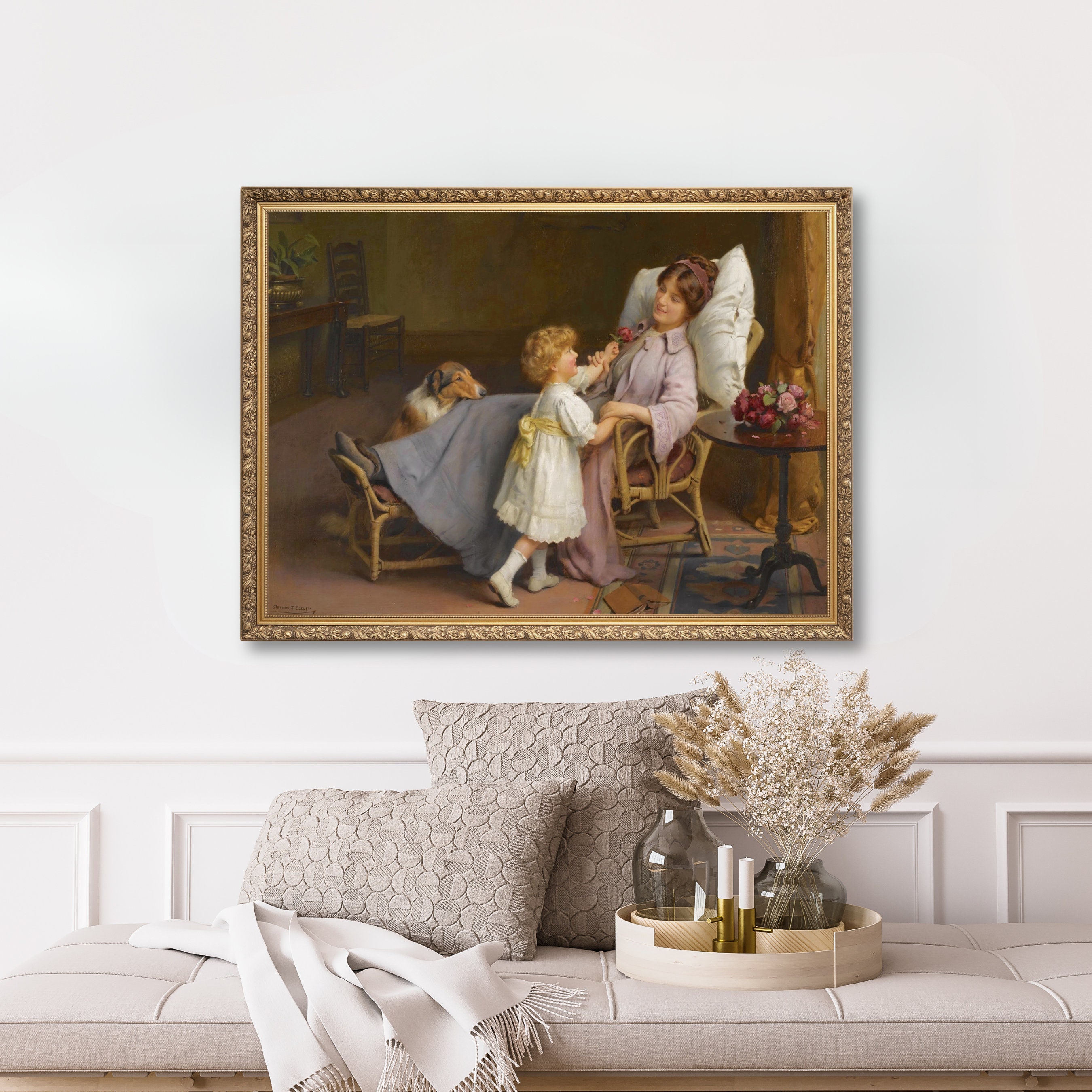 母と娘の絵画、デジタルダウンロードヴィンテージウォールアート