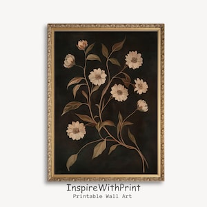 Arte de flores oscuras vintage, impresión botánica oscura, arte de pared imprimible con motivos florales melancólicos, impresión floral oscura, arte de pared con flores rústicas, impresión de flores silvestres