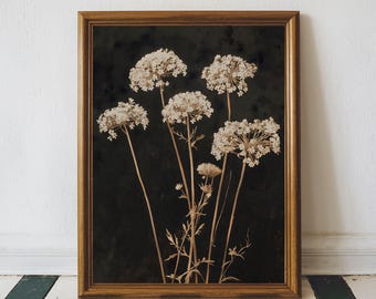 Vintage Dark Flower Print, Moody Wildflower Art Printable Dark Botanical Print, Antique Floral Neutral Art Print, Boho Flower Wall Decor