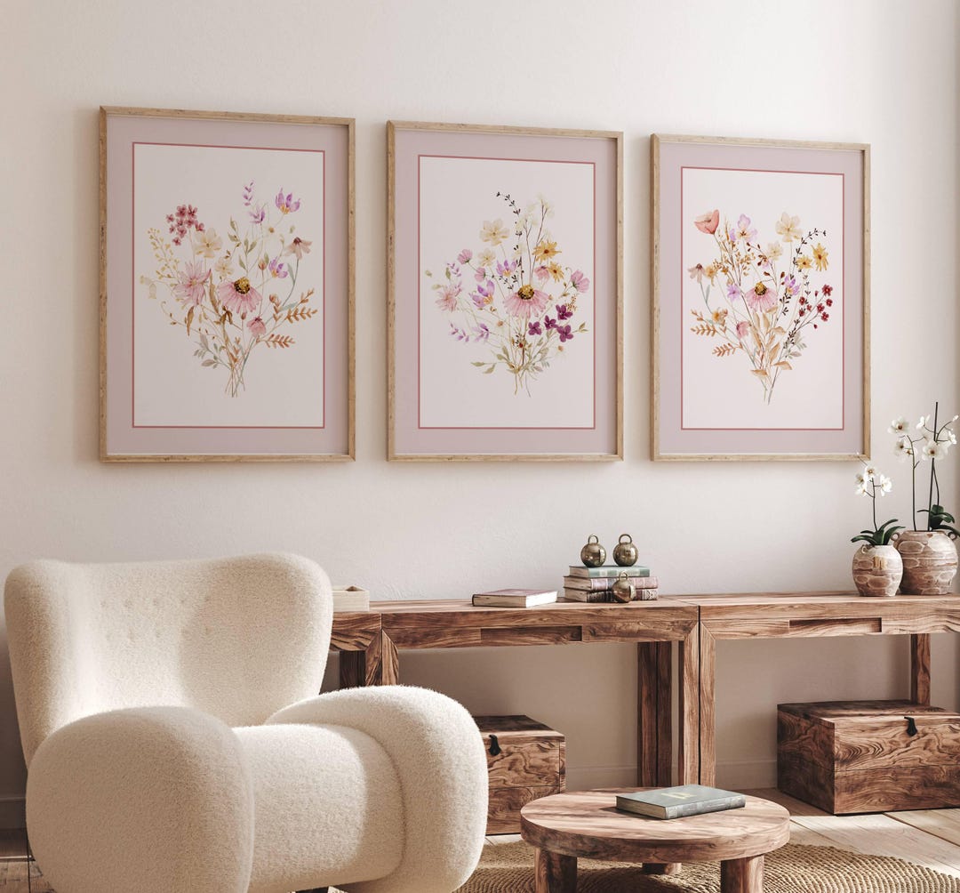 Wildflower Nursery Print Set of 3, Boho Nursery Wall Art, Watercolor ...