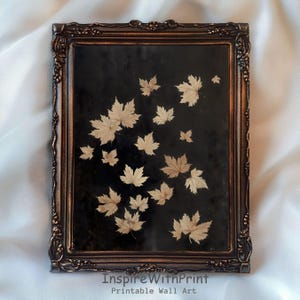 Vintage Fall Leaves Print, Maple Leaf Art Printable Fall Foliage Wall Art, Dark Botanical Rustic Autumn Cottagecore Art Fall Farmhouse Print