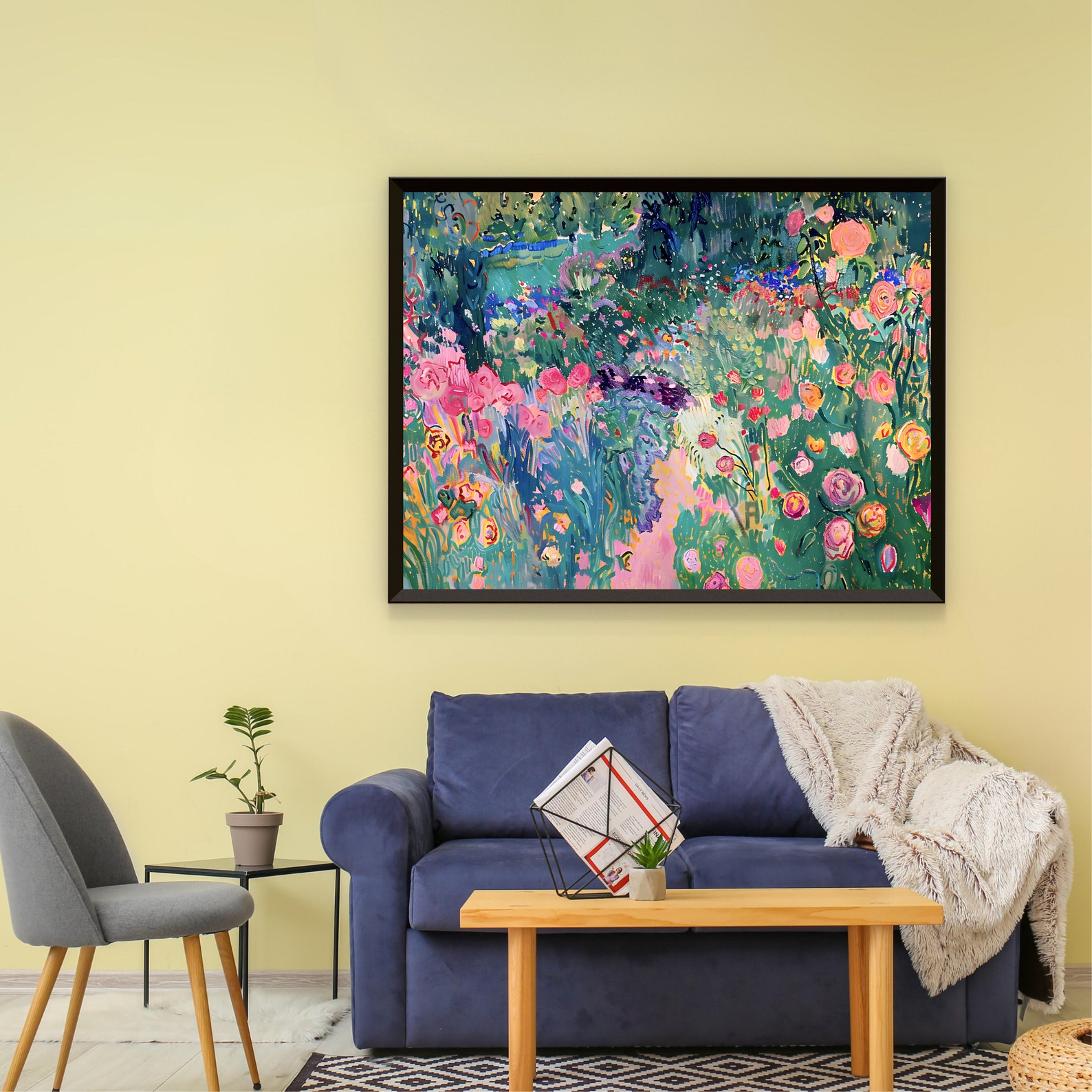 Colorful Flower Landscape Painting, Digital Download Spring Floral Wall ...