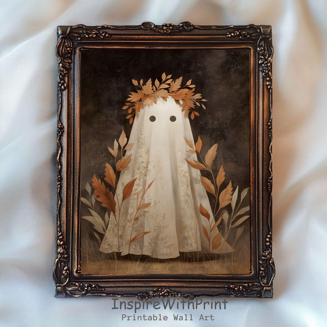 Fall Gost Vintage Fall Spooky Ghost Printable Halloween Wall Art, Cute Ghost ...