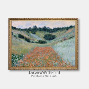 Vintage Mohnblumen Blumenfeld Gemälde, Land Feld Landschaft Wand Kunst zum Ausdrucken, Blumenwiese Land Landschaft Druck, Claude Monet Druck