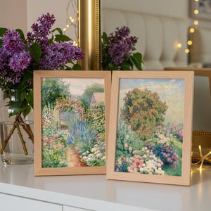 Vintage Spring Flower Garden Print Set of 2, French Country Cottage Landscape Art Printable Watercolor Floral, Pastel French Garden Print image 8
