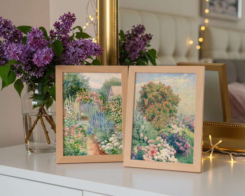 Vintage Spring Flower Garden Print Set of 2, French Country Cottage Landscape Art Printable Watercolor Floral, Pastel French Garden Print image 8