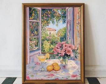 Matisse Open Window Art Printable Coastal Lemon Art Print, Mediterranean Window Painting, Cocktail Print, Matisse Modern Exhibition Wall Art