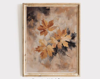 Vintage Fall Leaves Print, Maple Leaf Art Printable Fall Foliage Wall Art, Dark Botanical Rustic Autumn Cottagecore Art Fall Farmhouse Print