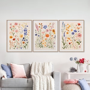 Colorful Wildflower Print Set of 3, Boho Floral Botanical Art Printable ...