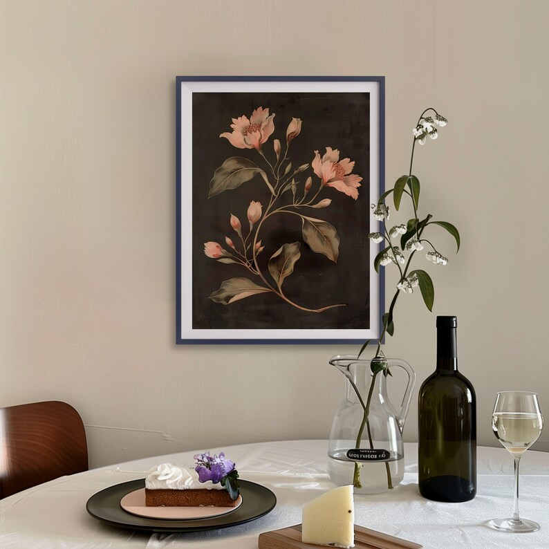 Art floral sombre vintage, impression botanique sombre, art mural imprimable floral de mauvaise humeur, imprimé floral bohème, art mural fleurs rustiques, imprimé fleurs sauvages image 6