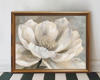 Vintage White Magnolia Flower Painting, Large Magnolia Flower Print, Digital Download Artful Floral Wall Art, Antique White Flower Print