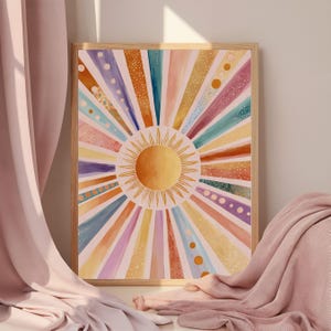 Boho Sun Print, Colorful Boho Sun Wall Art Printable Abstract Sunrise Print, Midcentury Modern Art, Playroom Poster, Boho Nursery Wall Art