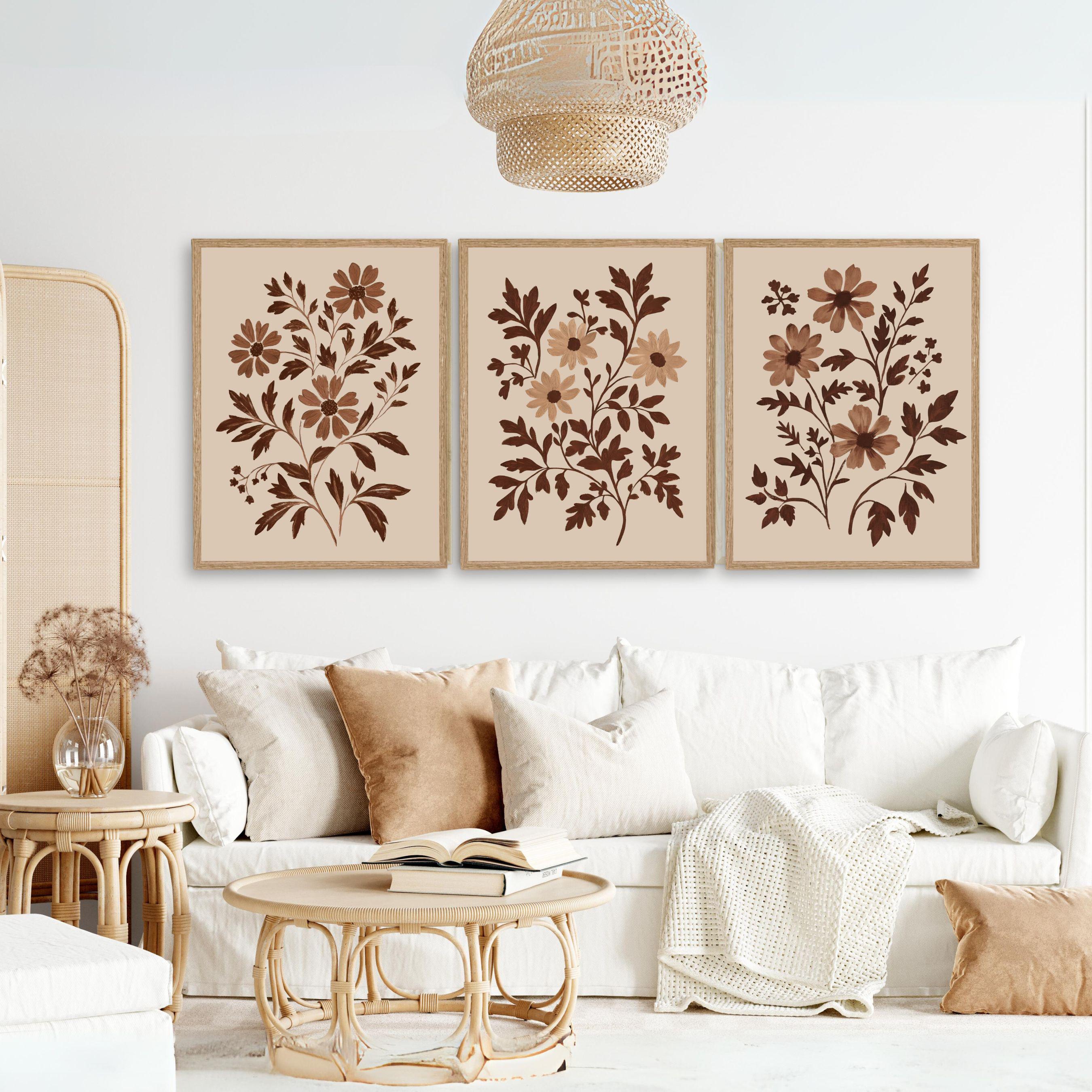 Neutral Botanical Printable Boho Wall Art Set of 3, MCM Floral Print ...