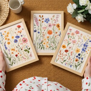 Colorful Wildflower Print Set of 3, Boho Floral Botanical Art Printable ...