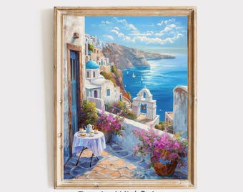 サントリーニ島 水彩画 ギリシャ オリジナル絵画 オーダーメイド 旅行