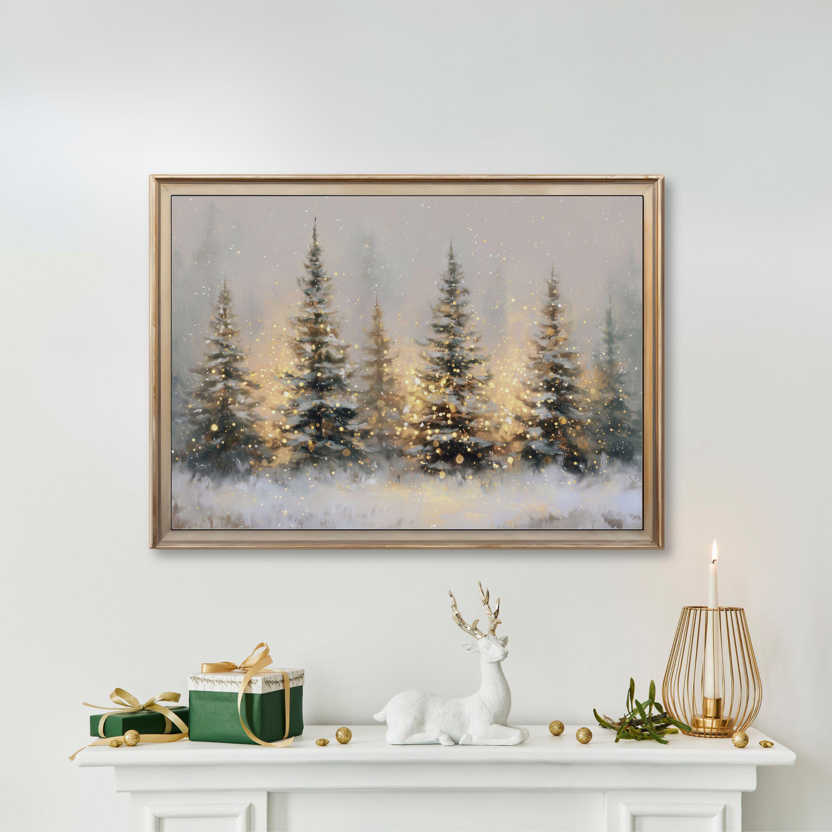 Winter Forest Wall Art, Snowy Pine Tree Christmas Painting, Festive ...