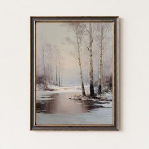 Moody Winter Landscape Print, Vintage Winter Farmhouse Printable Rustic Landscape Art, Snowy Trees Print, Moody Christmas Holiday Season Art