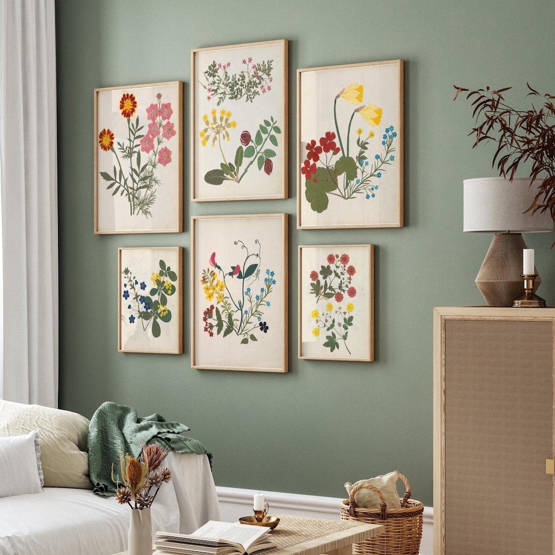 Vintage Botanical Gallery Wall Art Set of 6 Flower Market Print, Floral ...
