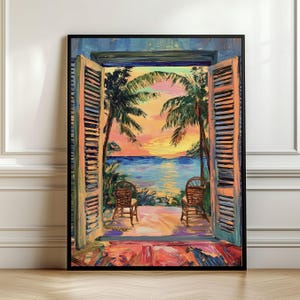 Matisse Open Window Art Printable Coastal Landscape Art Print, Mediterranean Sunset Painting, Matisse Modern Exhibition Summer Wall Art