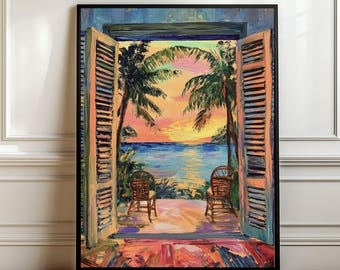 Matisse Open Window Art Printable Coastal Landscape Art Print, Mediterranean Sunset Painting, Matisse Modern Exhibition Summer Wall Art