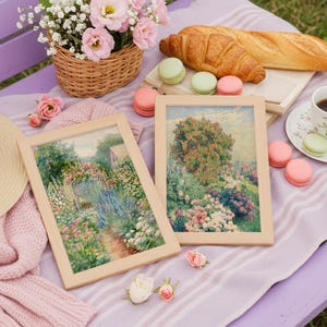 Vintage Spring Flower Garden Print Set of 2, French Country Cottage Landscape Art Printable Watercolor Floral, Pastel French Garden Print image 2