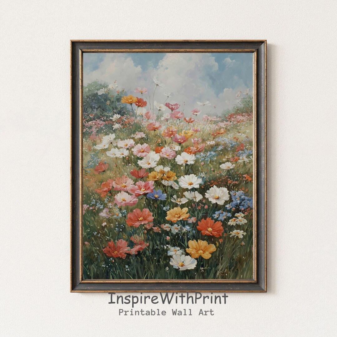 Spring Wildflower Meadow Printable Art, Colorful Floral Landscape Wall ...