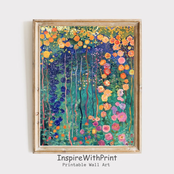 Colorful Flower Landscape Painting, Digital Download Spring Floral Wall Art, Abstract Flower Garden Art Print, Summer Garden Wall Art