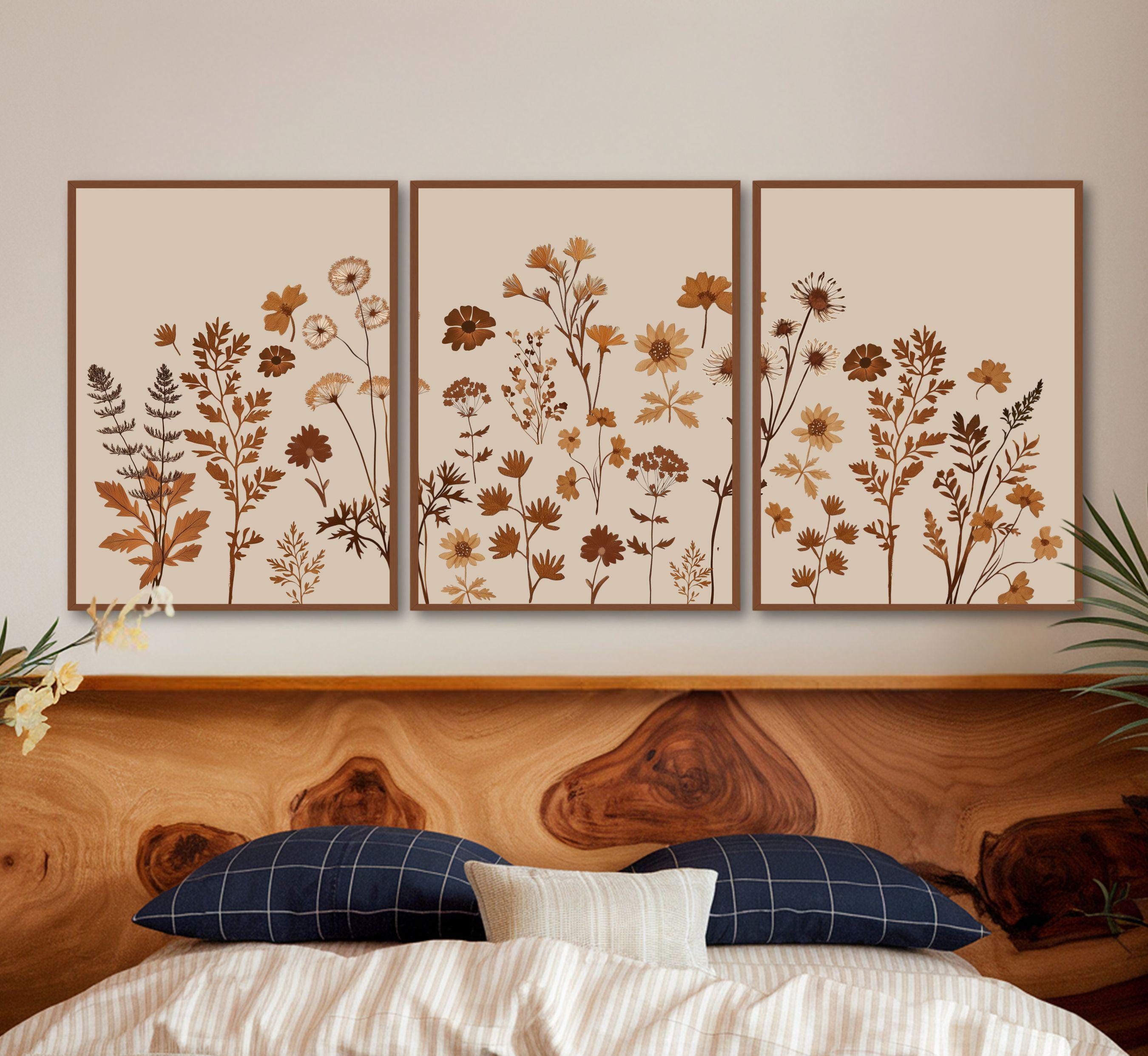Rustic Wildflowers Print Set of 3, Neutral Boho Botanical Wall Art ...