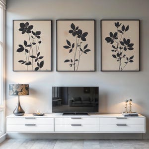 Floral Botanical Print Set of 3, Vintage Floral Art Print, Moody Flower Wall Art Printable Vintage Farmhouse Print, Black Wall Art Decor