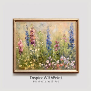 Wildflower Field Painting, Digital Download Pastel Flower Wall Art, Colorful Floral Print, Artful Spring Meadow Wall Art, Spring Art Decor